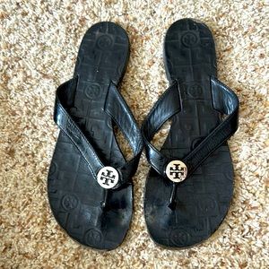Black Tory Burch leather flip flops
